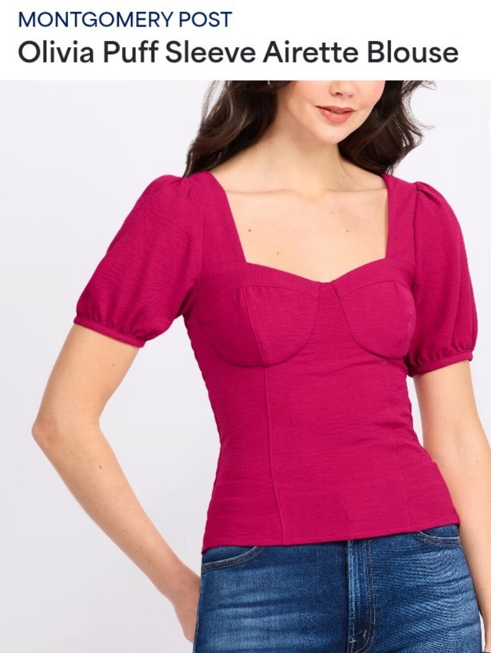 Hot Pink Puff-Sleeve Sweetheart Top